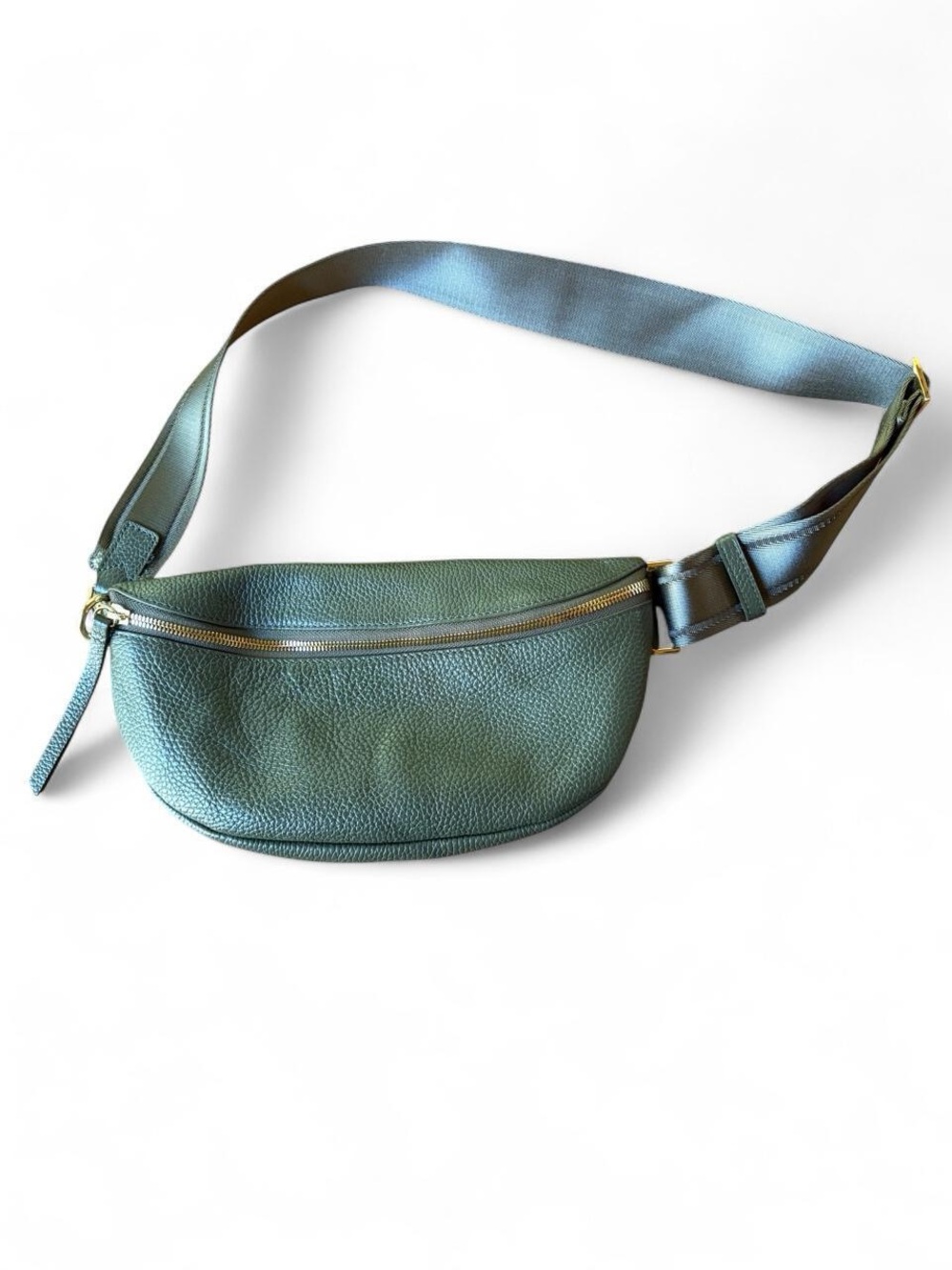 Quince Italian Pebbled Leather Sling Bag in Green